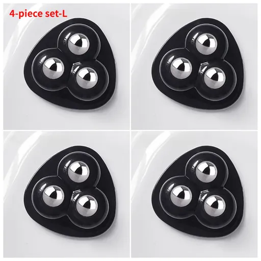 Self-Adhesive 3-Ball Caster Wheels, No-Drill Paste-On Rollers for Storage Boxes, 4-Piece Set - L - Black