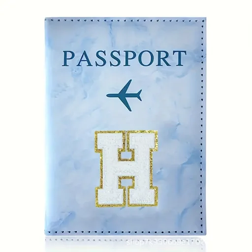 Fashion Initial Letter Passport Holder Stylish Travel Wallet Cover with Alphabet Pattern – Design H
