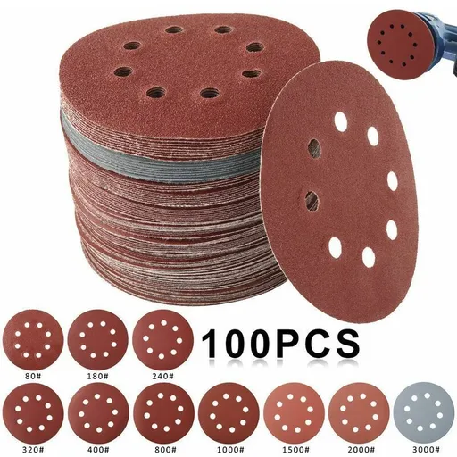 100 Pieces Sanding Disc, Sanding Discs 80, 180, 240, 320, 400, 800, 1000, 1500, 2000, 125mm