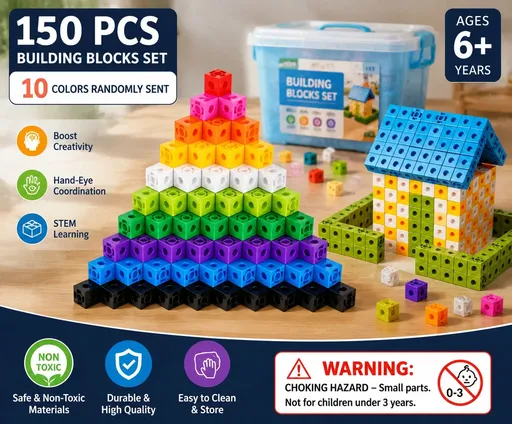 150pcs With Storage Box 10 Colors Mixed PP Square Blocks