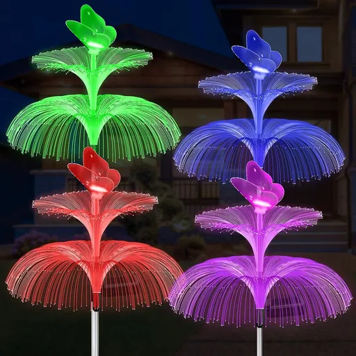 Solar Garden Lights 4 Packs Waterproof 7 Color Changing Double Jellyfish Outdoor Decorative Lights