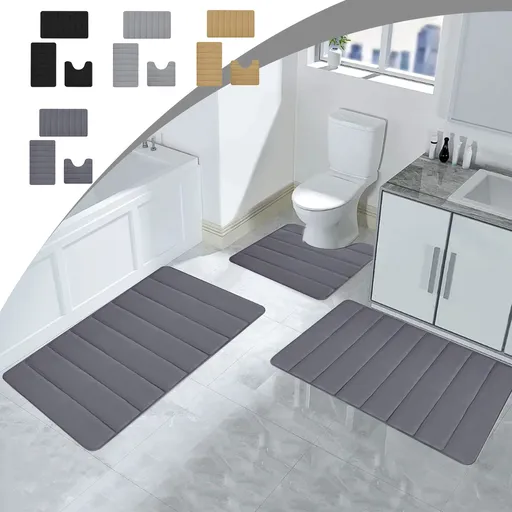 Memory Foam Toilet Rug, Non-Slip Bathroom Rugs, Toilet Rugs U Shaped Washable, Commode Contour Rug, Soft Comfortable Super Water Absorption #3_Dark Gray