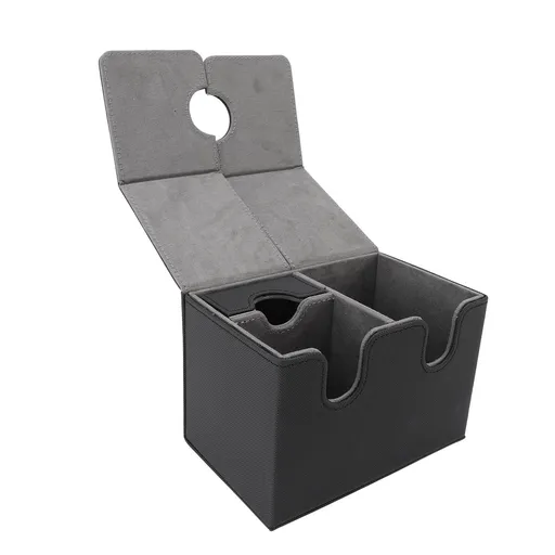 Card Deck Box with Dice Tray PU Leather Magnetic Card Storage Organizer Case Fits 200 Cards for Trading Cards CCG Collectible Cards Black Gray