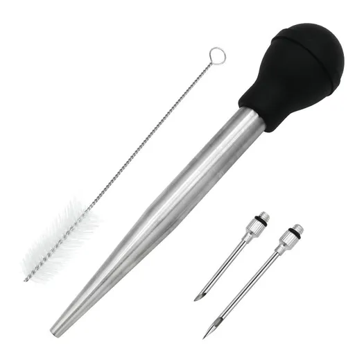 Stainless Steel Food Grade Turkey Baster for Cooking, Baking, Injecting Marinade With cleaning brush（Black）