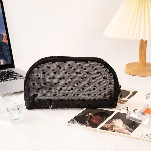 Portable Makeup Bag Large Capacity Travel Cosmetic black shell semicircle