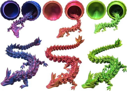 3 PCS MINI 3D Printed Dragon in Egg,Full Articulated Crystal Dragon,Flexible Joints Home Decor Executive Desk Toys, Creative Gifts