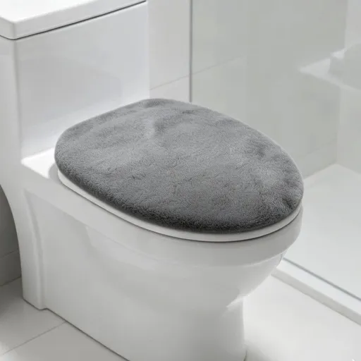 2-Pack Dark Grey Plush Toilet Lid Covers Non- , Machine Washable Bathroom Commode Accessories