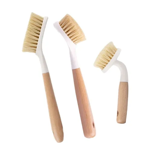 3Pcs Long Handle Kitchen Brush Set Pot Dish Scrubber with Nonslip Handle Beige