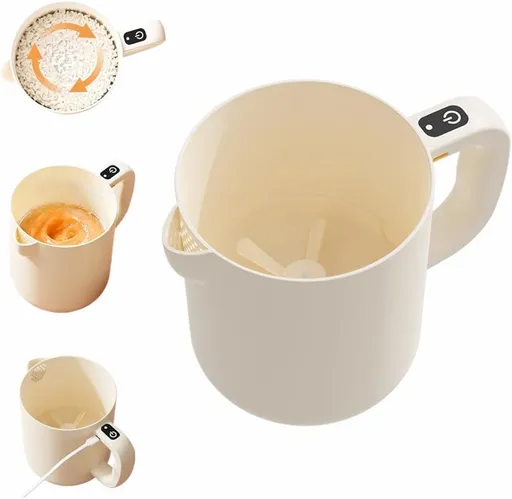 1 Piece Cordless Electric Kitchen Stirrer and Egg Beater with Mixing Cup for Rice Washing, Eggs, Cream and Food Preparation, White
