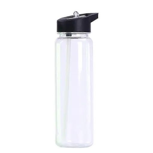 Sports Water Bottle with Straw Flip Lid Hygienic Cover Wide Neck Reusable Drinking Bottle for Running Gym Fitness Cycling Outdoor - Black