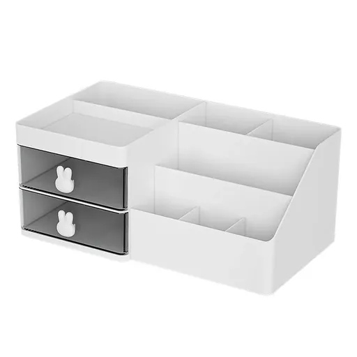 Cartoon Drawer Type Cosmetic Jewelry Storage Box Desktop Student Stationery Box - White