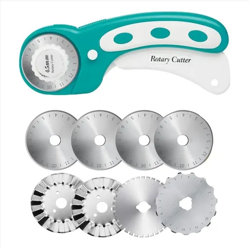 45mm Rotary Cutter for Fabric with 8Pcs Rotary Blades, Rolling Fabric Cutter Crochet Edge Skip Blade Perforating