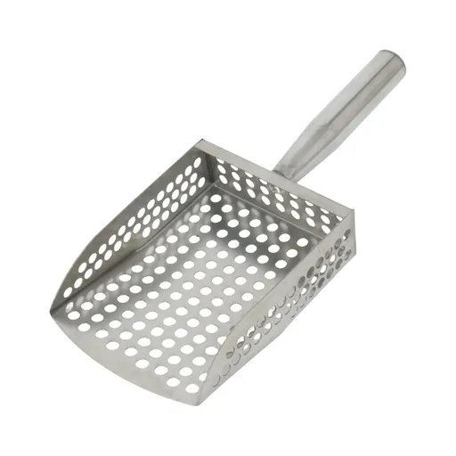 Sand Scoop for Metal Detecting,Heavy Duty Stainless Steel Beach Sifter with Handle,Compact Treasure Tool for Shark Teeth Seashells,Silver 15.5cm