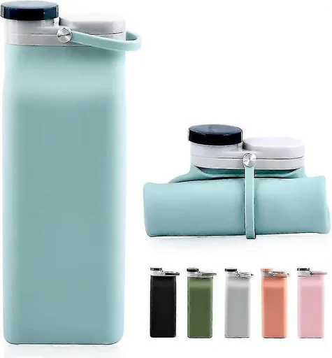 Collapsible Silicone Water Bottle Reusable Foldable Sports Water Bottle with Hand Ring for Running Hiking Camping Fitness Travel Outdoor - Green