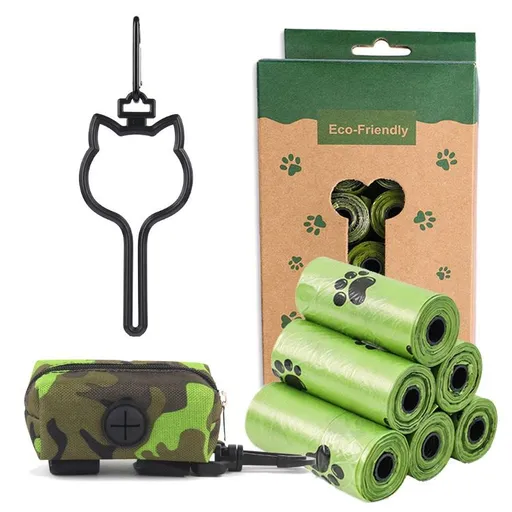 Eco-Friendly Pet Waste Bag Set with Leash Clip Holder and Camo Storage Pouch – Leak-Proof, Tear-Resistant Poop Bags for Dogs and Cats, Hands-Free Outdoor Cleanup Companion (8 Rolls Box Set + Poop Bag Dispenser + Oxford Cloth Bag Dispenser)