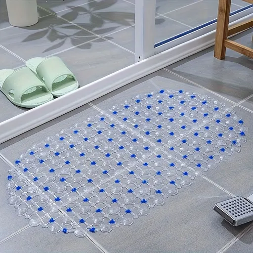 Oval PVC Anti-Slip Bath Mat with Suction Cups - Transparent, Safe Shower & Bathtub Carpet 1pc