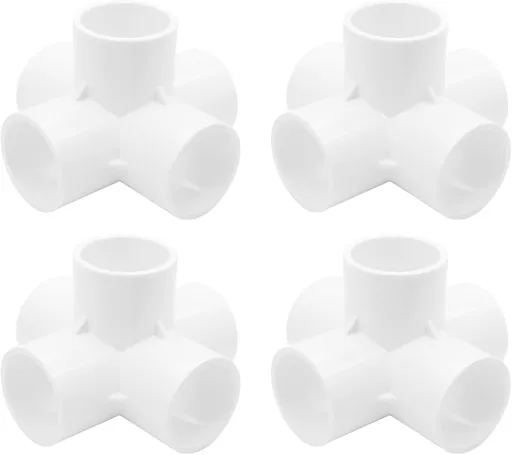 4Pcs 3/4 Inch PVC Fittings, 5 Way PVC Pipe Fittings Elbow Fittings, SCH40 Furniture Grade Corner Fitting Connector, Fits 3/4" PVC Pipes