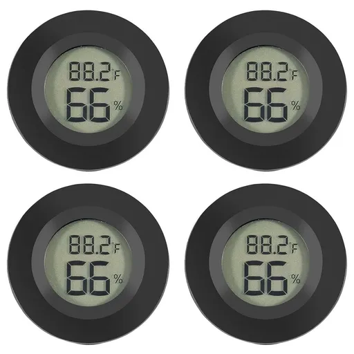 4-Pack Mini Hygrometer Thermometer Fahrenheit or Celsius Meter Digital LCD Monitor Indoor Room Round Humidity Temperature Gauge for Case Greenhouse Babyroom Reptile Incubator（Battery not included）