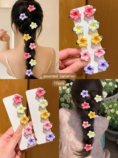 10Pcs Pack Random Color Flower Hair Clips Cute Style Suitable For Daily Use Hair Accessories Claw Clips Hair Claws Hair Barrettes Vacation Outfits Woman Set Head