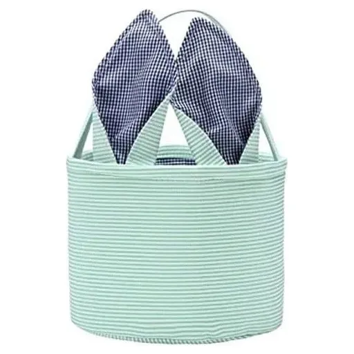 Cute Personalized Easter Bunny Basket for Kids - Serviceable Plastic Easter Egg Hunt Gift Basket, Ages 3-8 7.5×9 in Green