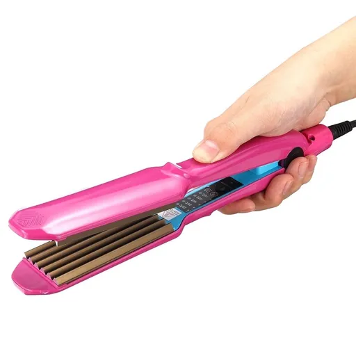 Professional Hair Crimper Curler Wand Dry & Wet Use Ceramic Curling Iron, Rose Red