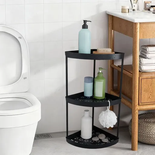 Freestanding Corner Shelf for Bathroom Storage - Plastic Toiletries Organizer Rack for Living Room or Bedroom - Space Saving Narrow Shelf for Small Spaces