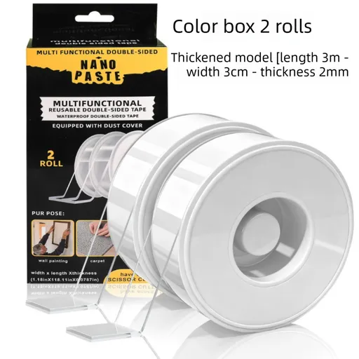 Multifunctional Reusable Nano Double-Sided Tape 2 Rolls with Dust Covers Heavy Duty Mounting Solution for Local Home and Office Organization