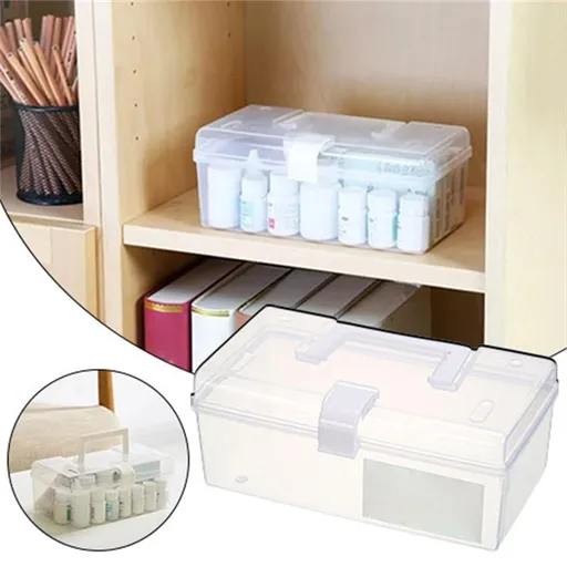 Plastic Storage Case with Locking Lid and Handle, Portable Empty Organizer Box for Home, Travel and Emergency Supplies, White, 23.1 x 11.9 x 9.4 cm