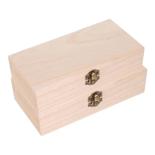 2Pcs Rectangle Unfinished Wood Storage Boxes with Hinged Lid and Secure Clasp for Keepsakes