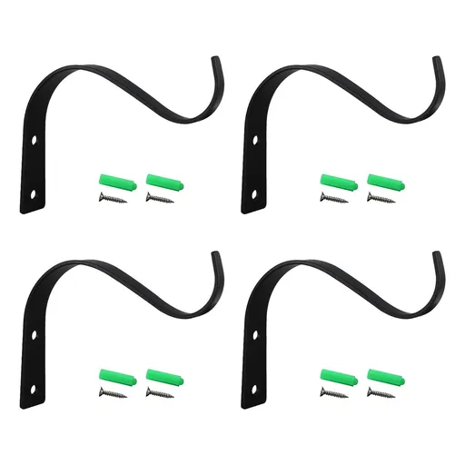 4 Pieces Outdoor Plant Hangers for Hanging Baskets, Heavy Duty Metal Plant Brackets for Hanging Plants Outside, Metal Plant Hooks, Black, 11.4 x 9 cm