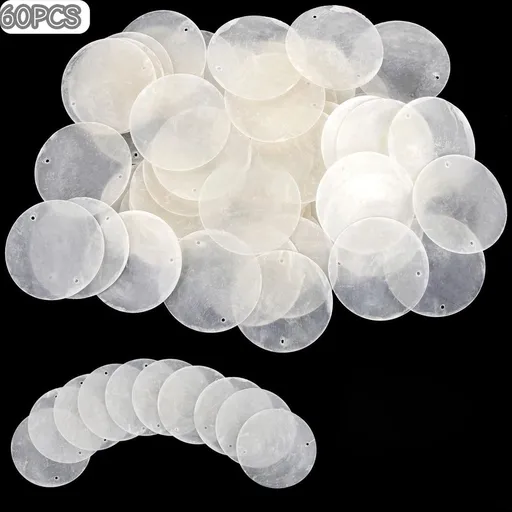 60Pcs Round Capiz Shells, 2inch Capiz Shells with 2 Holes, Blank Shell Pendants for Wedding Home Decor Birthday Party DIY Craft Hanging
