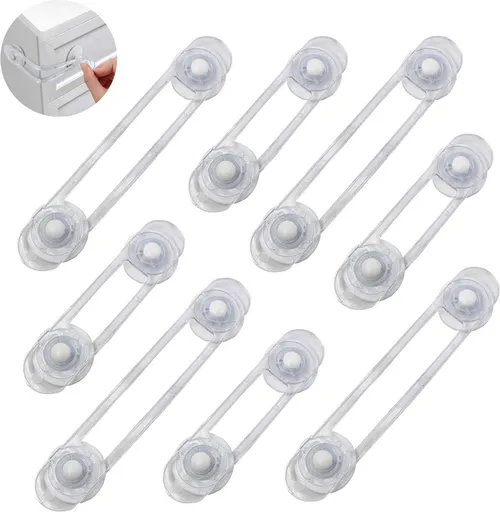 Child Locks for Cabinets - 8 Pieces - Drawer Lock - Cabinet Lock - Baby Safety - Baby Cabinet Security - Self-Adhesive Child Lock - Safety Hooks - Transparent - Self-Adhesive 3m - For Baby Safety - No Drilling or Screws - For Cabinet, Door and Drawer