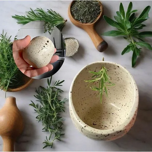 Pottery Herb Stripper Bowl, Ceramic Herb Stripper, Easy to Clean and Use, Handmade Different Round Hole Sizes, Suitable for Peeling Off The Leafy Assembly Khaki