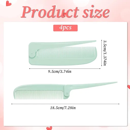 4 Piece Travel Foldable Rat Tail Combs Hair Parting Combs Portable Mini Styling Combs for Men and Women White Pink Blue Green