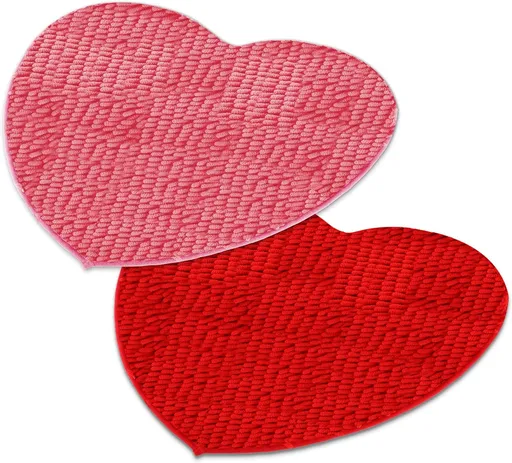 2 Pieces Valentine's Day Heart Rug Bath Mat Shaped Door Bathroom Area Set for Shower Bedroom Kitchen Decor, 20 x 24 Inches(Pink, Red) Pink, Red -