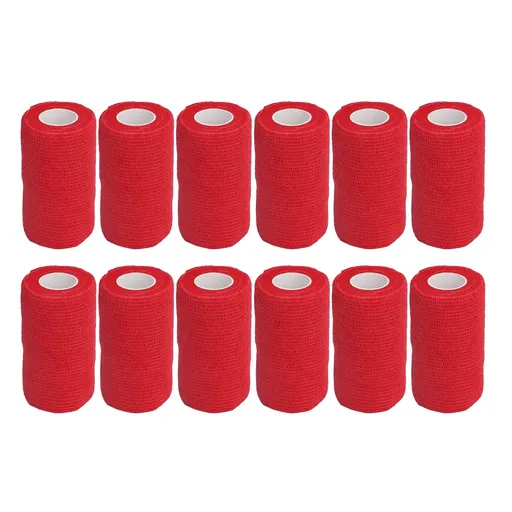 12Pcs Bandage Wrap Natural Latex Elastic Self Adhesive Wrap for Cows Dogs Horses 10cm Red