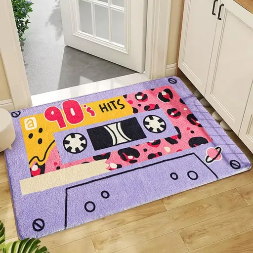 1X Floor Mat Funny Retro Cassette -Creative Entrance Door Mat- Anti-Slip Floor Mats for Living Room, Bathroom/Soft Carpet