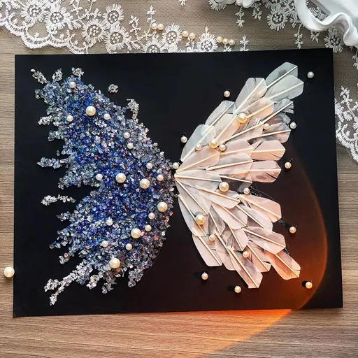 Crystal Feather Butterfly DIY Craft Kit – Handmade Art Material Set with Natural Feathers, Beads and Frame for Home Decoration or Gift Making