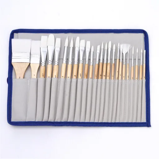 Basics Multi-shaped Polyester Paint Brushes for for Acrylic, Oil, Watercolor, Gouache, 24 count Different Sizes, Wood Color
