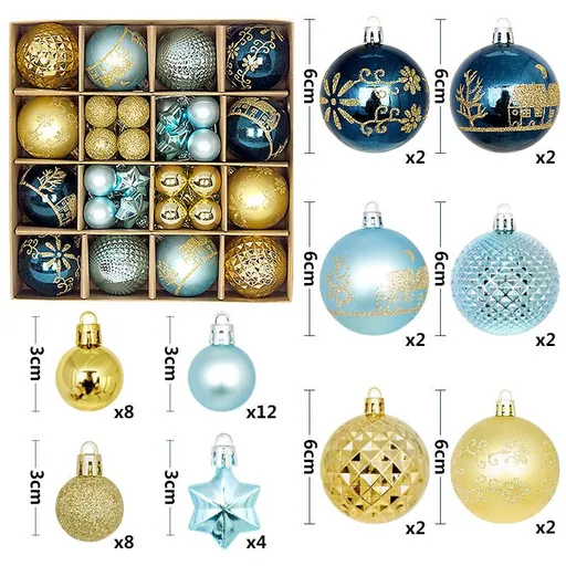 Light Luxury Plastic Christmas Ball Set | Exquisite Patterns Sparkle for the Holidays, Versatile Colors Brighten Your Home./616-38 Blue Gold