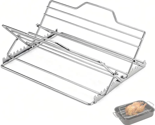1 Piece Adjustable V Shaped Stainless Steel Roasting Rack for Turkey, 9 x 13 Inch