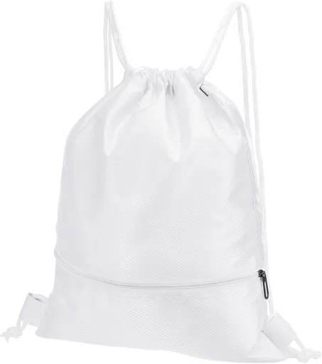 Drawstring Backpack Bag, Gym Bags String with Zip Pocket for Women Men, White -