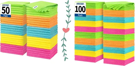 Microfiber Cleaning Cloth, 50 Pack Cleaning Rags& Microfiber Cleaning Cloth Bulk, 100 Pack Shop Towels