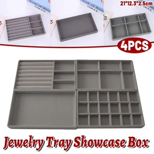 4PCS Jewelry Organizer Box Set Makeup Storage Tray for Rings Earrings Bracelets