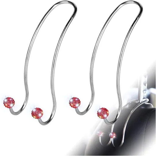 2PCS Bling Auto Purse Hook, Crystal Rhinestone Car Hangers Organizer, Strong Car Seat Headrest Hooks for Bags, Cute Car Seat Back Storage Hook for Women, Universal Car Accessories for SUV Truck