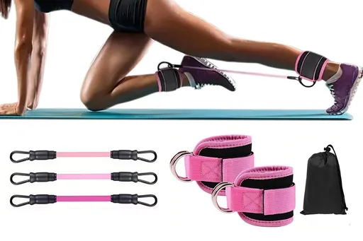 Ankle Resistance Bands Adjustable 6 Piece for Working Out with Cuffs Pink