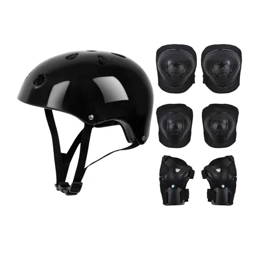 Kids Helmet Knee Elbow Pads Wrist Guard Sport Protective Gear Adjustable Scooter Skateboard Roller Bike Skate Cycling Set for Boy Girl Black