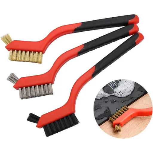 3 pcs Wire Brushes Stainless Steel Brass Carbon Nylon Scrub Brushes For Cleaning Welding Slag Stripping Rust Dust