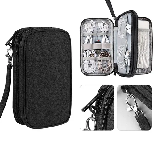 Digital Accessory Storage Bag Multi Layer 20x11.5x6cm Waterproof Portable Hard Drive Power Bank Earphone Cable Organizer Zipper Handle Travel Office Home