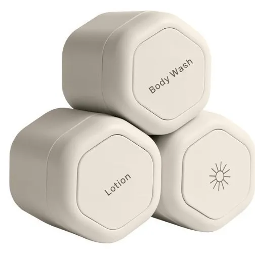 3-Piece Beige Magnetic Travel Capsules - Leak-Proof & TSA-Friendly Cosmetic and Skin Care Containers